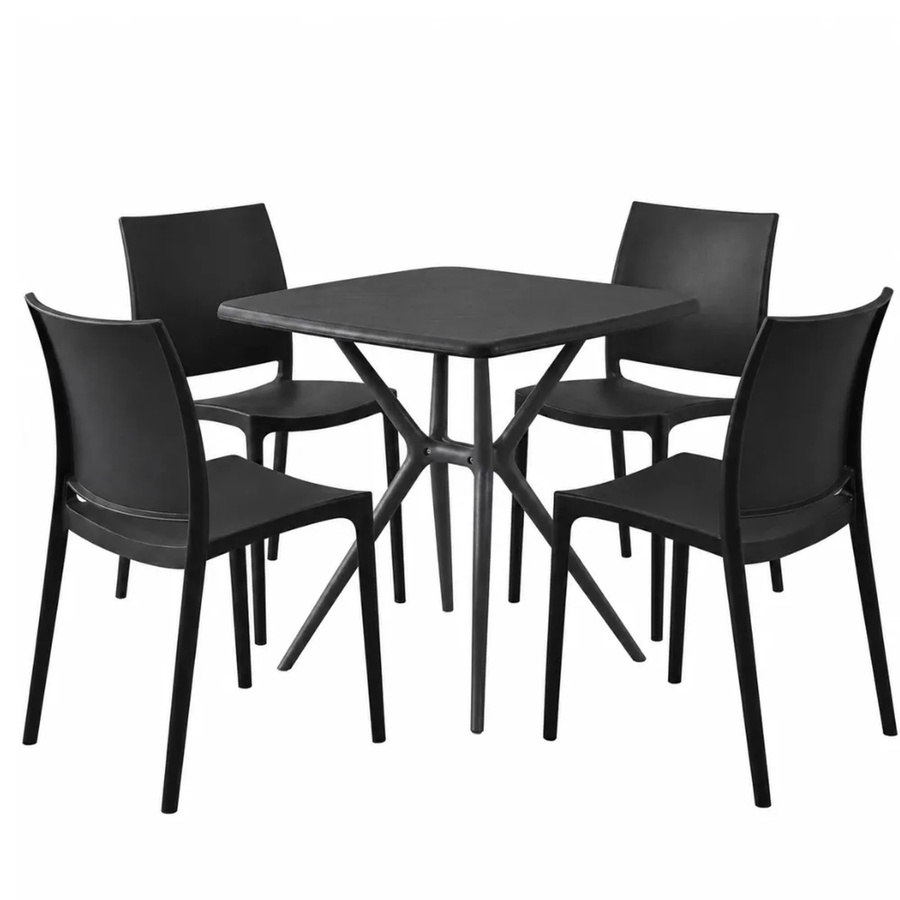 DELUKE Gartenmöbel-Set GRETA aus Kunststoff mit Tisch und 4 Stühlen in Schwarz, B/T/H: 156 x 156 x 81 cm - Bild 2