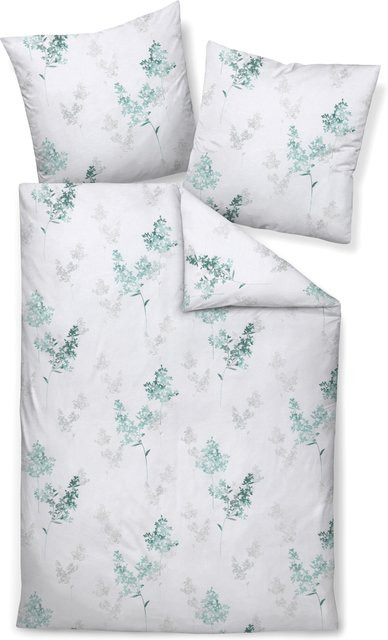 Janine Feinbiber Bettwäsche Davos Floral Green White Baumwolle B/H: 155 x 220 cm und 80 x 80 cm - Bild 1