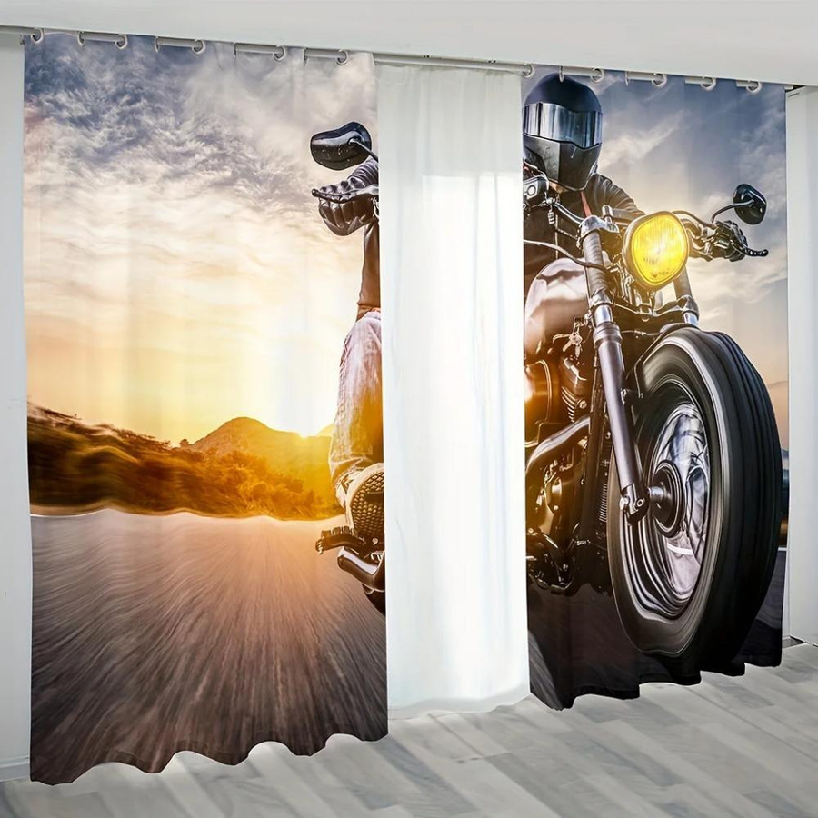 Yiran Furniture Motorrad Fenstervorhänge mit 3D Motocross Grafik, Halbverdunkelung, Mehrfarbig, B/H: 50 x 100 cm, 2 Stück - Bild 2