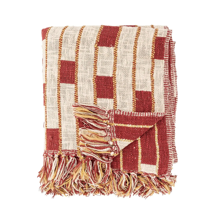 Bloomingville Plaid Cang aus Baumwolle in Rot und Beige, gestreift, B: 130 cm, T: 160 cm - Bild 1