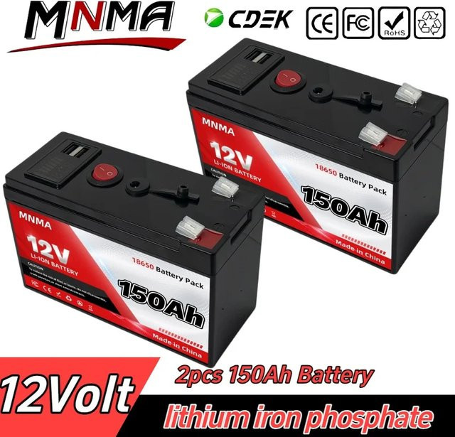 MNMA 12V LiFePO4 Lithium-Batterie 150Ah mit BMS in Schwarz - Bild 1