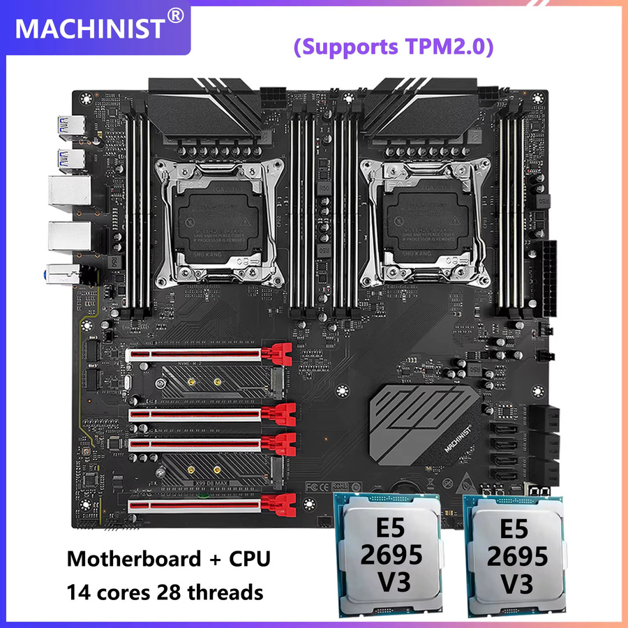 MACHINIST D8 MAX X99 Dual-CPU-Gaming-Motherboard mit 2x Intel Xeon E5 2695 V3, 32GB DDR4 RAM, LGA2011-3, M.2 NVME und TPM2.0 Schnittstelle, Schwarz - Bild 2