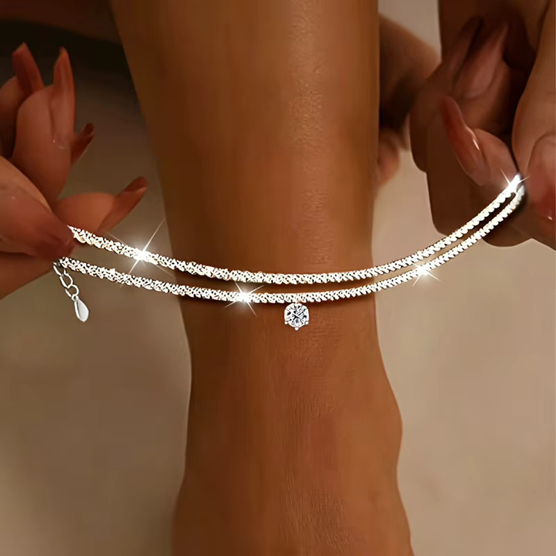 3-teiliges Fußkettchen-Set, Silber, Zirkonia, Damen - Bild 2