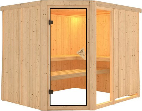 Karibu Sauna Paide 3 für 4 Personen aus Fichte in Beige, ohne Ofen, B/T/H: 231 x 196 x 198 cm - Bild 1