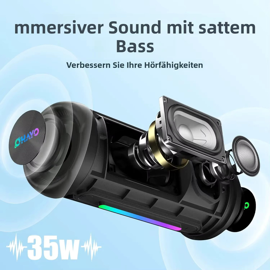 OHAYO Bluetooth-Lautsprecher 35W mit Super Bass, IPX7 Wasserdicht, Tragbarer Outdoor-Lautsprecher in Schwarz - Bild 2
