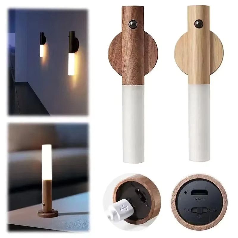 NEWBIRTH Intelligentes LED-Nachtlicht mit Bewegungsmelder und Umgebungsbeleuchtung in Walnut, wiederaufladbare Wand- und Schrankleuchte - Bild 5