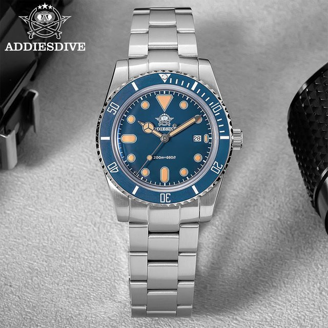 ADDIESDIVE Taucheruhr, Quarz, Edelstahl, 39 mm, Herren, Blau - Bild 1