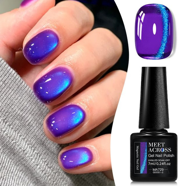 MEET ACROSS Magnetischer Gel-Nagellack, Blauer Stein-Effekt, Schimmernd - Bild 1