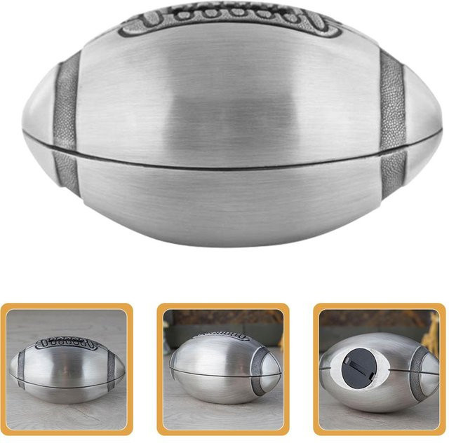 Dekoratives Rugby Sparschwein aus Metall in Weiß und Silber für Erwachsene - Bild 1