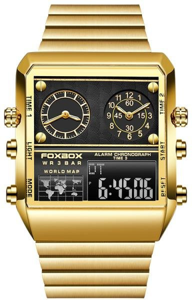 FOXBOX Armbanduhr, Digitaluhr, Edelstahl, Gold, Herren, Chronograph - Bild 1