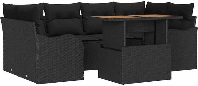 vidaXL Garten-Sofa-Set 7-tlg. in U-Form mit Kissen und Stauraum, Schwarz - Bild 1