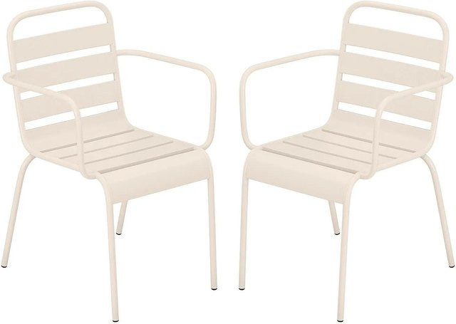 Vente-unique Gartenstuhl Mirmande aus Metall in Beige, stapelbar, Breite: 56 cm, Tiefe: 56 cm, Höhe: 56 cm - Bild 1