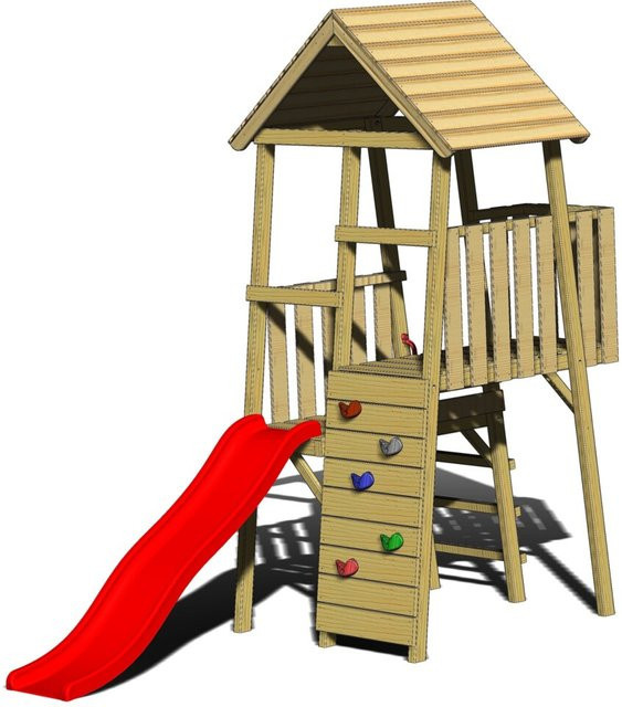 Wendi Toys Kinderspielturm Hase aus Holz mit Rutsche und Kletterwand, Farbe: Natur/Braun, B/H/T: 110 x 270 x 260 cm - Bild 1
