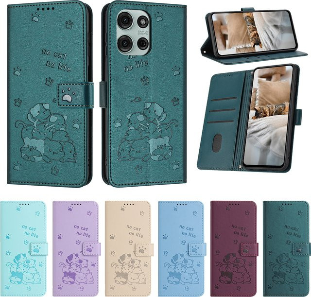 Leder Handyhülle mit Katzen-Design für Motorola Edge 60 50 40 Pro und Moto G-Serie in Lila - Bild 1