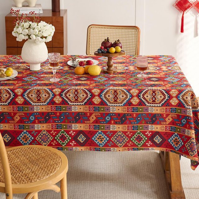 JMG Household Supplies Tischdecke Jacquard in Rot im böhmischen Stil für Weihnachten, B/B: 140 x 180 cm - Bild 1
