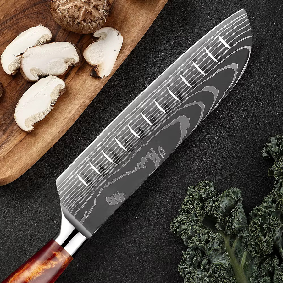 XITUO Japanisches Küchenmesser-Set aus Edelstahl mit rotem Kunstharzgriff, bestehend aus Santoku-Messer, Ausbeinmesser und Schälmesser - Bild 3