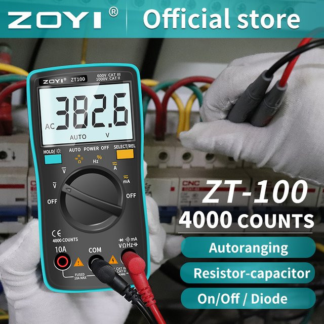 Zoyi ZT100 Digitales Multimeter mit 4000er Zählweise, ESR-Meter und Transistor-Tester in Blau - Bild 1