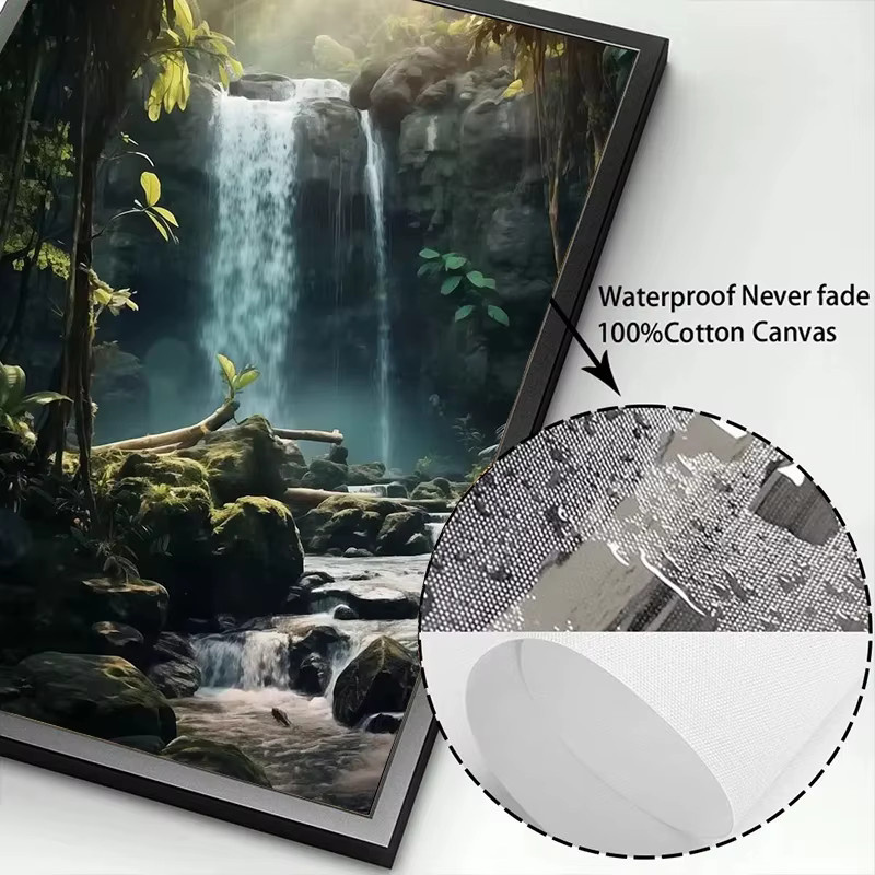 Leinwand Wandbild von Potdemiel mit Naturmotiv Wasserfall und Wald in Grün und Multicolour - Bild 4
