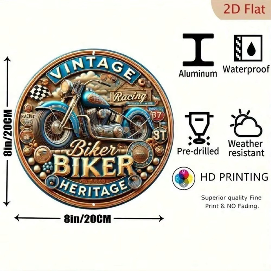 CIFBUY Vintage Motorrad Blechschild Retro Wanddekoration aus Metall, Mehrfarbig, Breite: 20,32 cm, Höhe: 20,32 cm - Bild 2