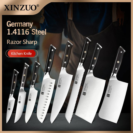 XINZUO Messer-Set aus Edelstahl mit schwarzen Ebenholzgriffen in Schwarz
