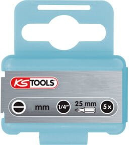KS Tools Schlitz-Bit aus Edelstahl 1/4 Zoll, 5,5 mm Breite, 25 mm Länge, 5er Pack, Silber/Blau - Bild 1