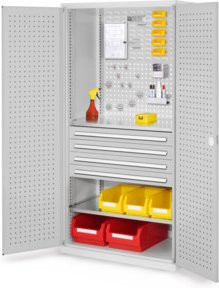 Kappes Schubladenschrank RasterPlan Mod. 13 in Grau mit Tür und innenliegenden Lochplatten, B/T/H: 60 x 100 x 195 cm - Bild 1