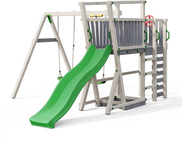 Spielturm Funky Combo GORDON aus Holz mit Rutsche, Schaukel und Sandkasten in Grün, Rot und Mehrfarbig - Bild 1