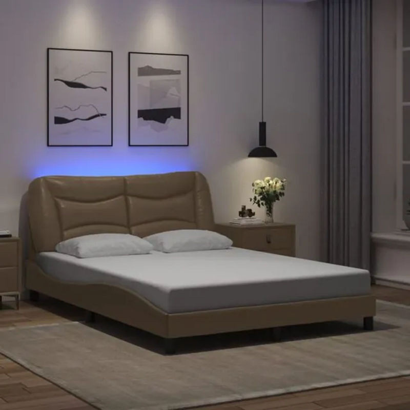 VidaXL Polsterbett Hvar mit LED aus Kunstleder in Cappuccino-braun, B: 120 cm, L: 200 cm - Bild 1