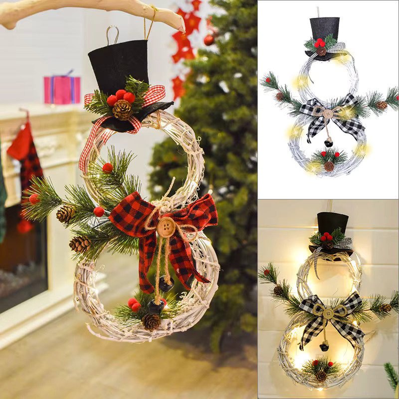 Weihnachts-Schneemann-Kranz von Strong-Toyers mit LED-Licht, weißer hängender Dekoration für Tür, Fenster und Wand - Bild 1