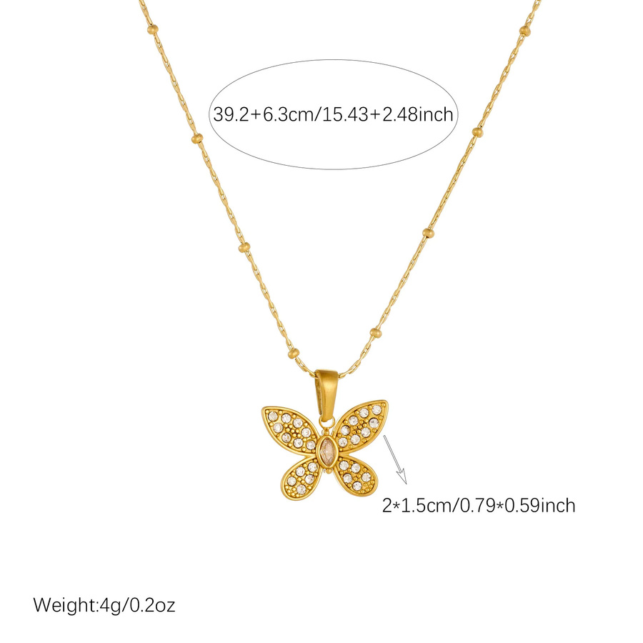 DIEYURO Halskette Edelstahl, Schmetterlingsanhänger, Gold, Zirkonia, Damen - Bild 2