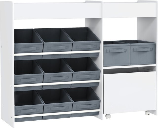 AIYAPLAY Kinderregal Spielzeugregal mit 11 Stoffboxen und Schränkchen in Weiß, B/T/H: 105 x 30 x 80 cm - Bild 1