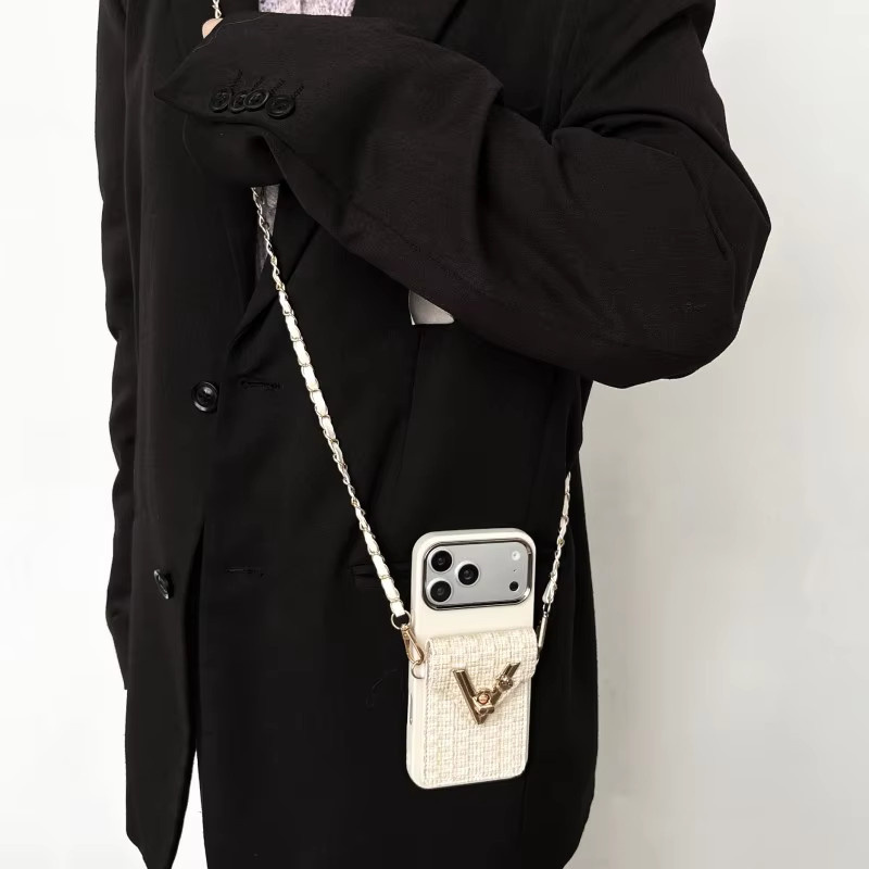 EHUIDE Leder-Crossbody-Tasche mit Umhängeband und Kartenfächern für iPhone 11 bis 17 Pro Max, Farbe: Weiß/Beige - Bild 4