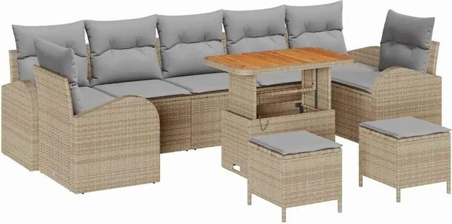 vidaXL Garten-Sofa-Set aus Polyrattan in Beige mit 10 Teilen und Kissen - Bild 1