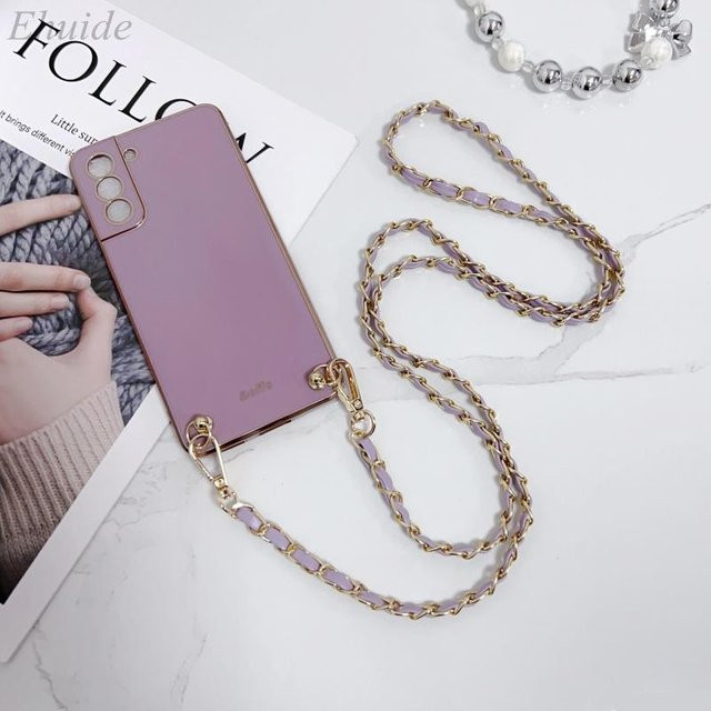 Xiaomi Handyhülle aus PU-Leder mit Metallbeschichtung und Crossbody-Kette in Lila für Xiaomi 14T Pro, 14T, 13 und weitere Modelle - Bild 1