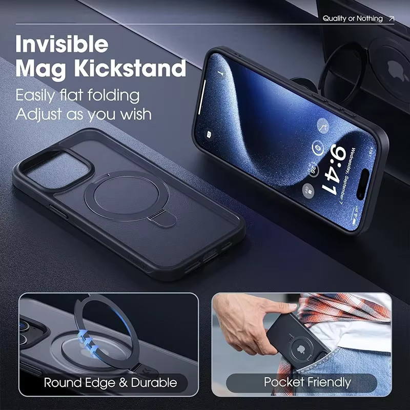 UYUXIO Magnetische Handyhülle mit Ringständer für iPhone 17 Pro Max, 16, 15, 14, 13, 12, 11 in Schwarz - Bild 3
