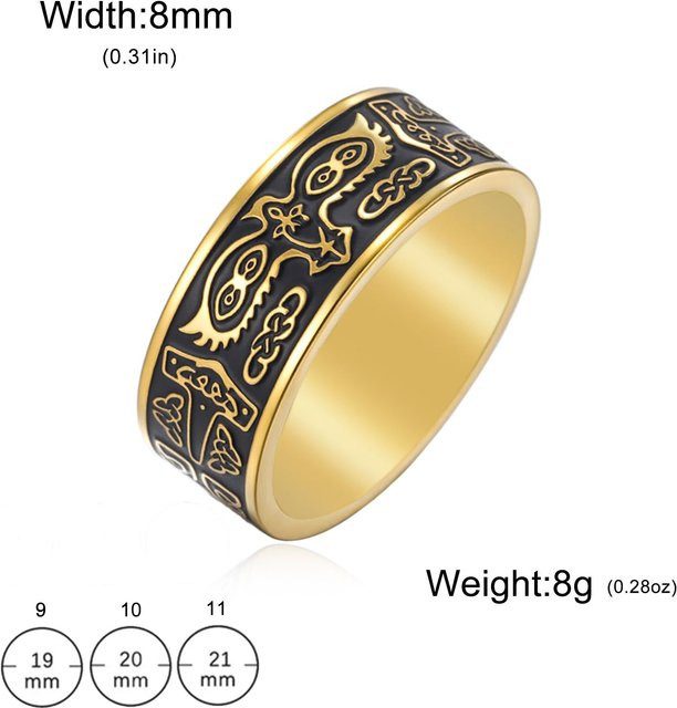 Likgreat Ring Edelstahl, Odin Rabe, Gold, Unisex - Bild 1