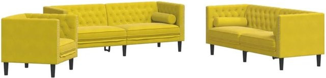 vidaXL Chesterfield-Sofa-Set aus Samt in Gelb mit 3-Sitzer-Sofa, 2-Sitzer-Sofa, Sessel und Nackenkissen - Bild 1