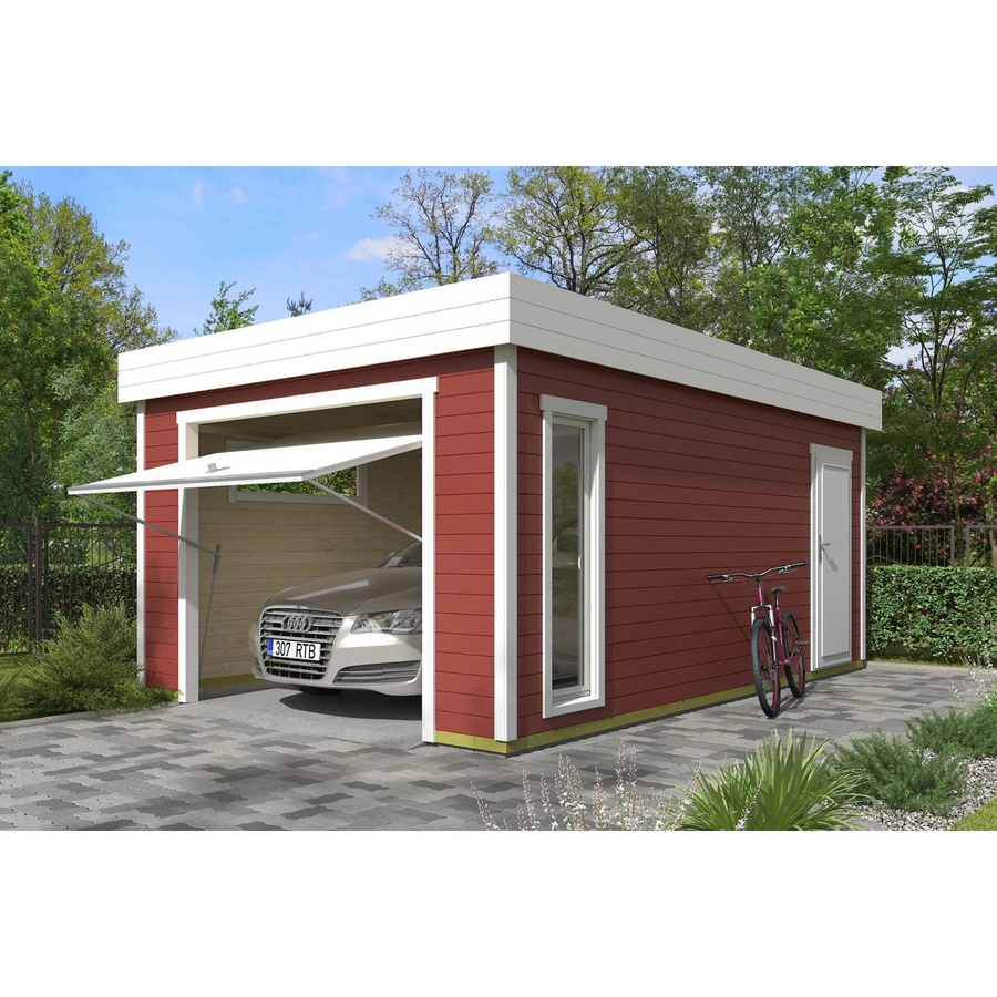Blockgarage Lasita Maja Bahamas in Schwedenrot mit Schwingtor B: 360 cm, T: 540 cm - Bild 2