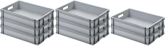 PROREGAL SuperSparSet 8x Eurobehälter mit offenem Griff, Grau, H x B x T: 12 x 40 x 60 cm, 21 Liter Transportboxen - Bild 1