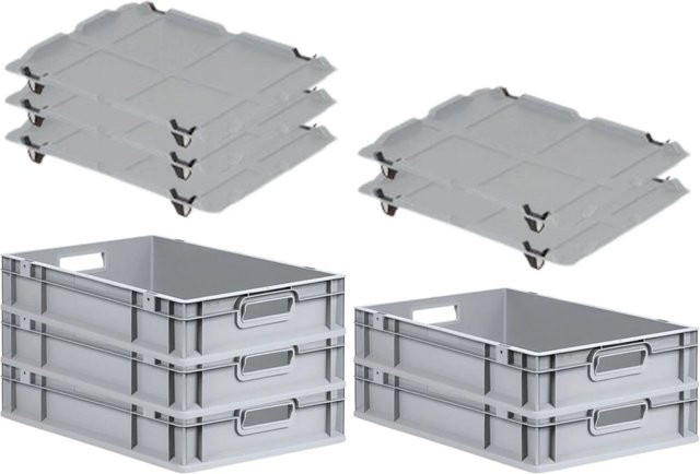 PROREGAL SparSet 5x Eurobox NextGen Grip mit Auflagedeckel und 4 schwarzen Schiebeschnappverschlüssen, Grau, H x B x T: 12 x 40 x 60 cm - Bild 1
