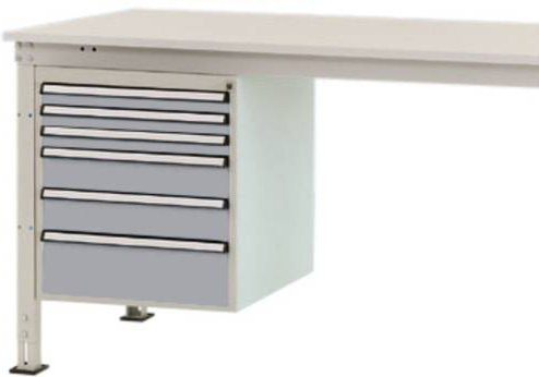 Manuflex ZB4912.9006 Gehäuse-Unterbau Stationär in Silber und Grau mit 6 Schubfächern und Nutzhöhe: 500 mm für Tischtiefe: 800 mm - Bild 1