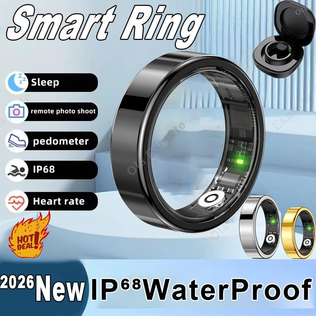 Ola Esporte Smart Ring Schwarz für Männer und Frauen mit IP68 Wasserdichtigkeit, Herzfrequenz-, Blutdruck-, Blutsauerstoff- und Schlafüberwachung sowie Multi-Sport-Modus - Bild 1