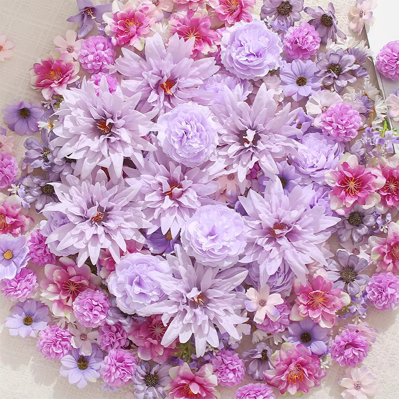 Künstliche Seidenrosen Blumenköpfe in Rosa und Lila für Bastelbedarf, Hochzeitsdekoration und Partyzubehör - Bild 1