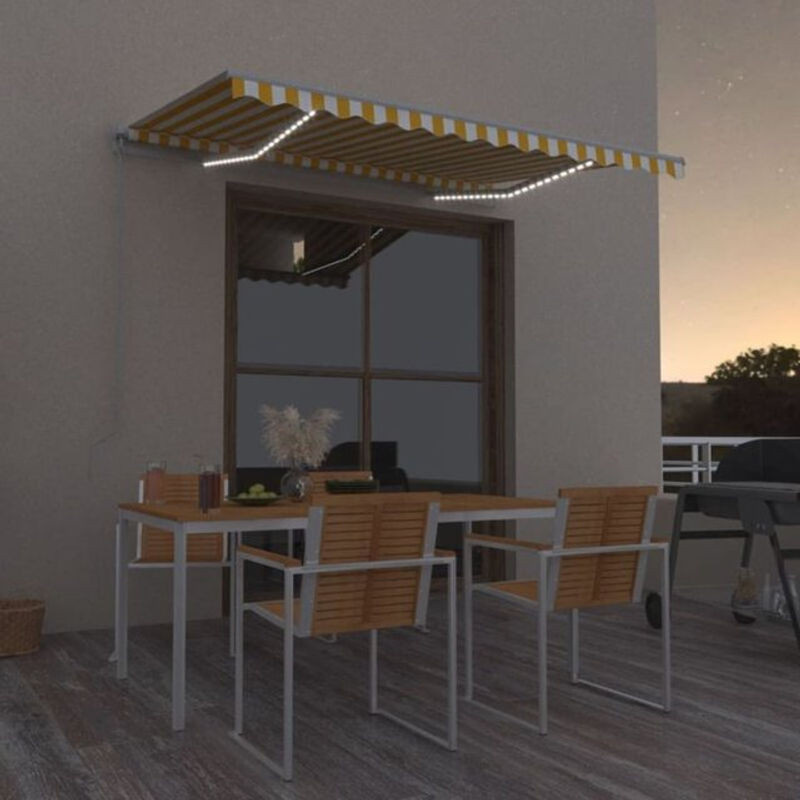 Vidaxl Markise manuell einziehbar mit LED in Gelb und Weiß B: 350 cm - Bild 1