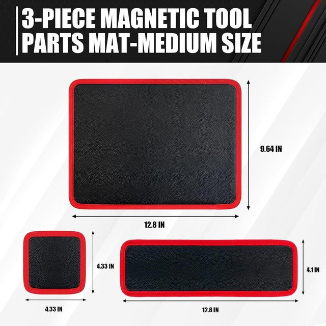 3-teiliges magnetisches Werkzeugmatten-Set von Home museum als Ablage-Organizer für Schrauben, Muttern, Bolzen und Werkzeuge in Rot, Medium - Bild 1