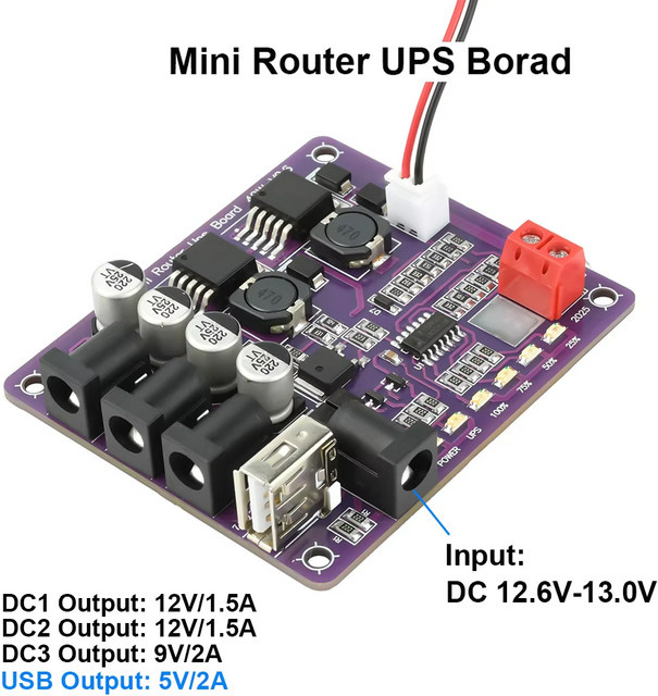 Gaqqee 40W Mini-Router UPS-Board mit 4-Kanal-Ausgang für 5V 9V 12V als unterbrechungsfreie Stromversorgung und Batterieladeplatine - Bild 1