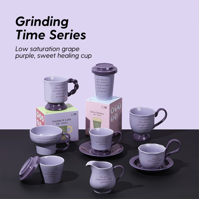 SOLECASA Keramik-Kaffeetassen-Set aus Porzellan in Traubenlila mit verschiedenen Größen von 220 ml bis 450 ml im INS-Style - Bild 1