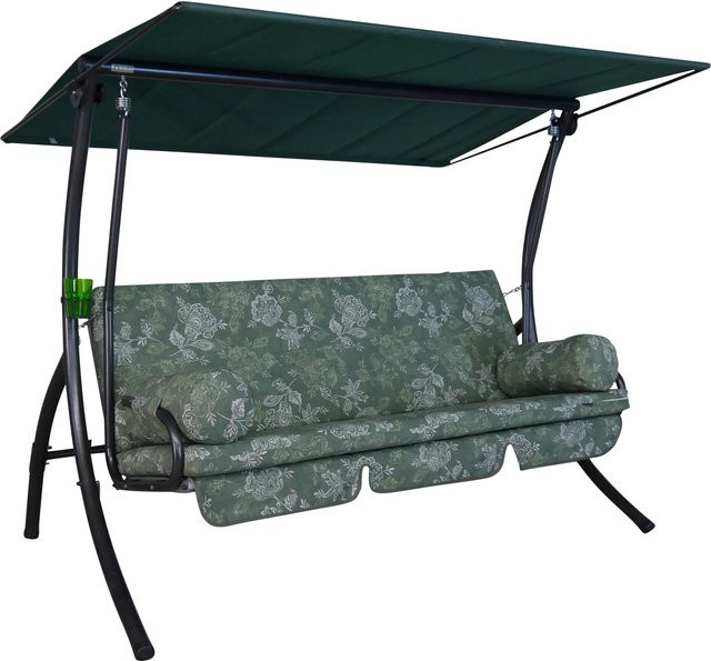 Angerer Hollywoodschaukel Dream 3-Sitzer in Grün mit Blumenmuster und Auflagen, B/T/H: 160 x 55 x 145 cm - Bild 1