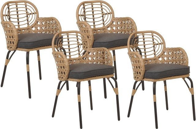 Beliani Gartenstuhl aus Polyrattan mit Armlehnen und Kissen in Beige, Grau und Schwarz, B/T/H: 49 x 45 x 84 cm - Bild 1