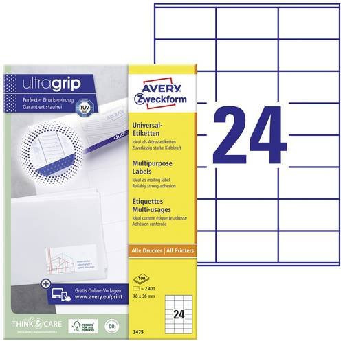 Avery Zweckform Universal-Etiketten 3475, weiß, A4, 2400 Stück, 70 x 36 mm - Bild 1